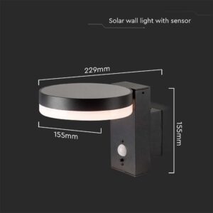 Επιτοίχιο Φωτιστικό τοίχου LED 1.8W 3000Κ Μαύρου Χρώματος IP54 Ηλιακό με Ανιχνευτή V-TAC – 23016