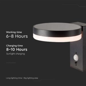 Επιτοίχιο Φωτιστικό τοίχου LED 1.8W 3000Κ Μαύρου Χρώματος IP54 Ηλιακό με Ανιχνευτή V-TAC – 23016