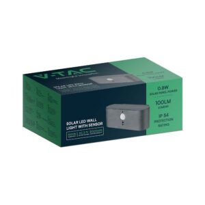Επιτοίχιο Φωτιστικό LED 0.8W 3000Κ Μαύρου Χρώματος IP54 Ηλιακό με Ανιχνευτή V-TAC – 23017