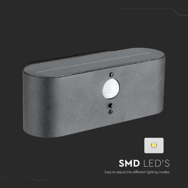 Επιτοίχιο Φωτιστικό LED 0.8W 3000Κ Μαύρου Χρώματος IP54 Ηλιακό με Ανιχνευτή V-TAC – 23017