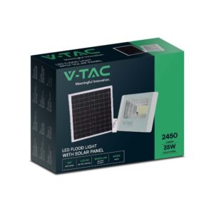 LED ηλιακός προβολέας 35W ψυχρό λευκό 6400K με λευκό σώμα V-TAC – 23019