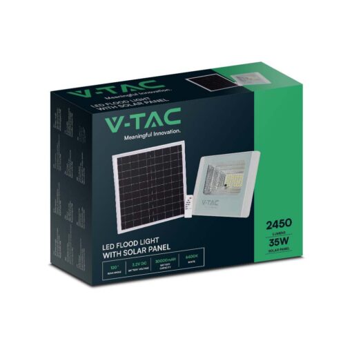 LED ηλιακός προβολέας 35W ψυχρό λευκό 6400K με λευκό σώμα V-TAC – 23019