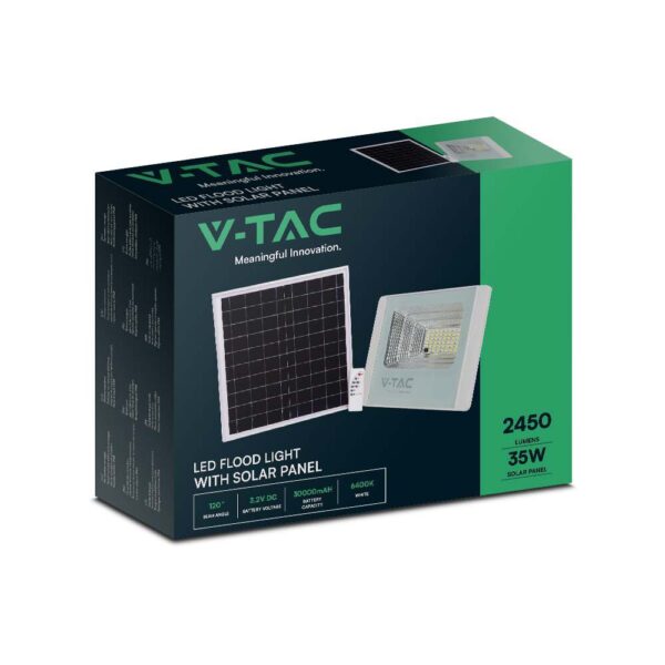 LED ηλιακός προβολέας 35W ψυχρό λευκό 6400K με λευκό σώμα V-TAC – 23019