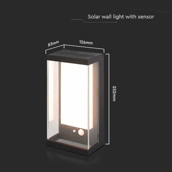 LED ηλιακό φωτιστικό τοίχου 1W solar panel IP54 θερμό λευκό 3000Κ με μαύρο σώμα και ανιχνευτή V-TAC – 23032