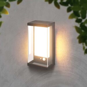LED ηλιακό φωτιστικό τοίχου 1W solar panel IP54 θερμό λευκό 3000Κ με σκούρο γκρι σώμα και ανιχνευτή V-TAC – 23033