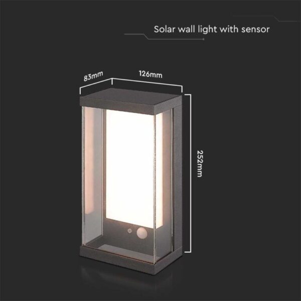 LED ηλιακό φωτιστικό τοίχου 1W solar panel IP54 θερμό λευκό 3000Κ με σκούρο γκρι σώμα και ανιχνευτή V-TAC – 23033