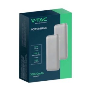 Power bank 10000mAh ασημί 2 USB + Type-C V-TAC – 23035