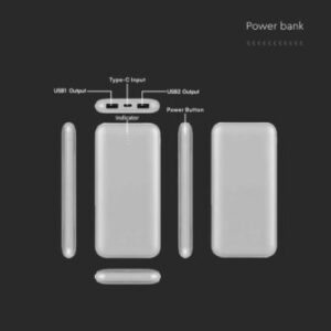 Power bank 10000mAh ασημί 2 USB + Type-C V-TAC – 23035