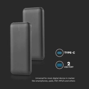 Power bank 10000mAh μαύρο 2 USB + Type-C V-TAC – 23036