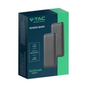 Power bank 10000mAh γκρι 2 USB + Type-C V-TAC – 23037