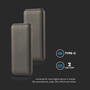 Power bank 10000mAh γκρι 2 USB + Type-C V-TAC – 23037