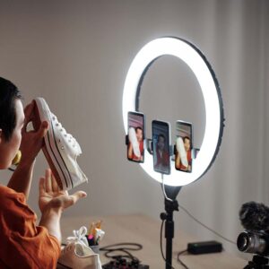 Επιτραπέζιο/δαπέδου φωτιστικό ring light LED 55W 3 σε 1 CCT Μαύρου Χρώματος Dimmable V-TAC – 23047