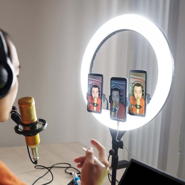 Επιτραπέζιο/δαπέδου φωτιστικό ring light LED 55W 3 σε 1 CCT Μαύρου Χρώματος Dimmable V-TAC – 23047