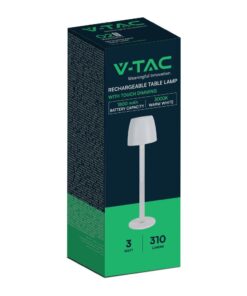 Επιτραπέζιο Επαναφορτιζόμενο Φωτιστικό Led 3W 3000K Λευκού Χρώματος V-TAC – 23094VT