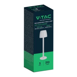 Επιτραπέζιο Επαναφορτιζόμενο Φωτιστικό Led 3W 3000K Λευκού Χρώματος V-TAC – 23094VT