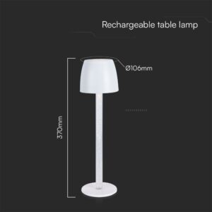 Επιτραπέζιο Επαναφορτιζόμενο Φωτιστικό Led 3W 3000K Λευκού Χρώματος V-TAC – 23094VT