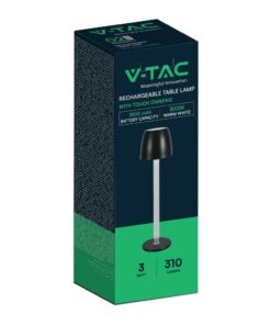 Επιτραπέζιο Επαναφορτιζόμενο Φωτιστικό LED 3W 3000K Dimmable Μαύρου Χρώματος V-TAC – 23095VT