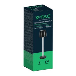 Επιτραπέζιο Επαναφορτιζόμενο Φωτιστικό LED 3W 3000K Dimmable Μαύρου Χρώματος V-TAC – 23095VT