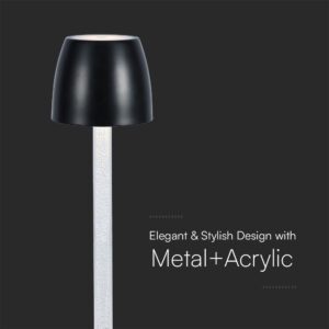 Επιτραπέζιο Επαναφορτιζόμενο Φωτιστικό LED 3W 3000K Dimmable Μαύρου Χρώματος V-TAC – 23095VT