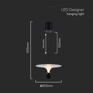 Κρεμαστό Φωτιστικό LED 9W 3000K Προσαρμοσμένο Ύψος Λευκού και Μαύρου Χρώματος V-TAC – 23101VT