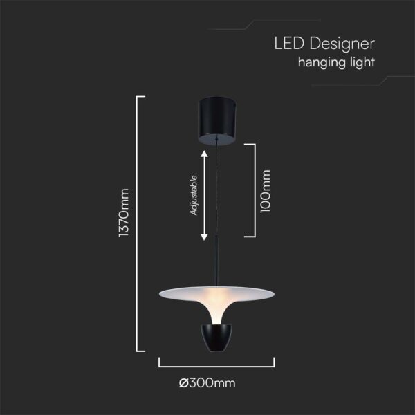 Κρεμαστό Φωτιστικό LED 9W 3000K Προσαρμοσμένο Ύψος Λευκού και Μαύρου Χρώματος V-TAC – 23101VT
