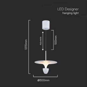 Κρεμαστό Φωτιστικό LED 9W 3000K Λευκού Χρώματος το Ύψος Προσαρμόζεται V-TAC – 23102VT