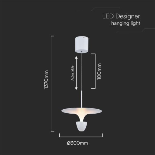 Κρεμαστό Φωτιστικό LED 9W 3000K Λευκού Χρώματος το Ύψος Προσαρμόζεται V-TAC – 23102VT