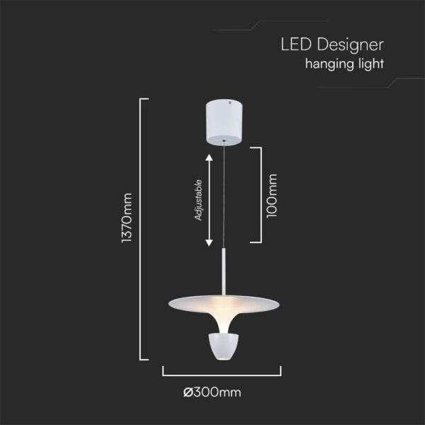 Κρεμαστό Φωτιστικό LED 9W 3000K Λευκού Χρώματος το Ύψος Προσαρμόζεται V-TAC – 23102VT