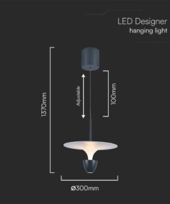 Κρεμαστό Φωτιστικό LED 9W 3000K Μαύρου Χρώματος το Ύψος Προσαρμόζεται V-TAC – 23103VT