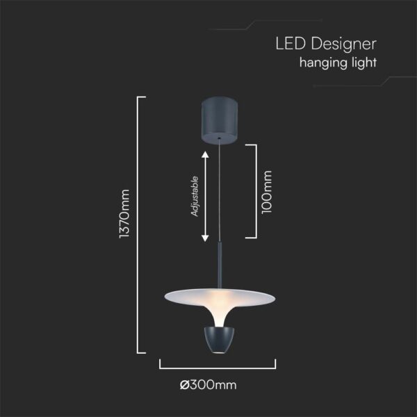 Κρεμαστό Φωτιστικό LED 9W 3000K Μαύρου Χρώματος το Ύψος Προσαρμόζεται V-TAC – 23103VT