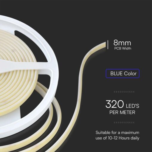 Tαινία LED COB DC:24V 10W/m IP67 μπλε V-TAC – 23142