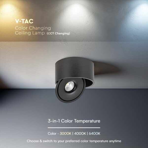 Φωτιστικό Οροφής COB 20W 3 σε 1 CCT Μαύρου Χρώματος V-TAC – 23156