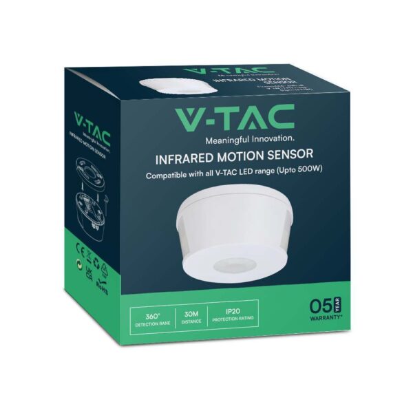 Ανιχνευτής κίνησης οροφής Infrared Max 500W λευκός IP20 V-TAC – 23162