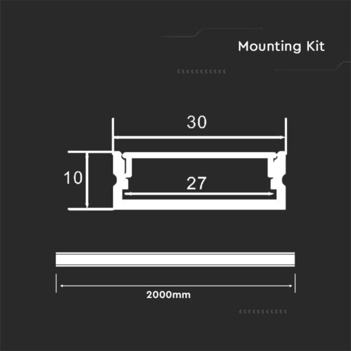 Προφίλ αλουμινίου για ταινίες LED 2000x30x10mm V-TAC – 23176