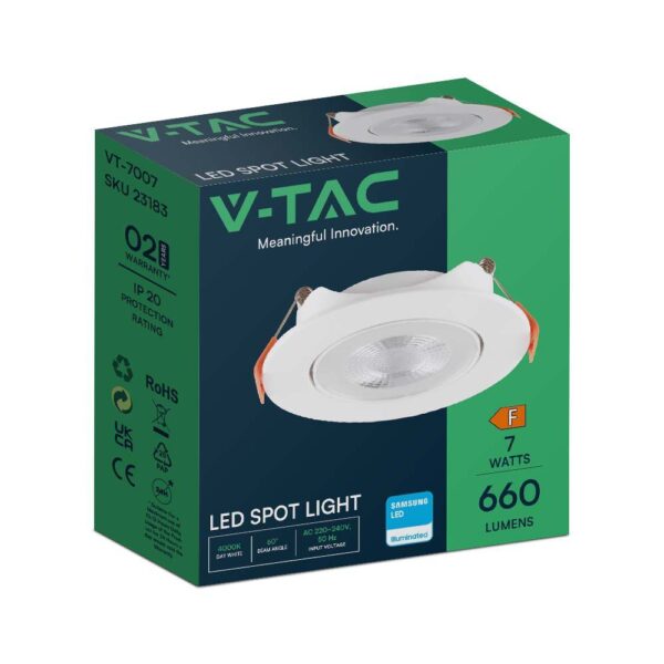 Χωνευτό Φωτιστικό Οροφής LED Samsung SMD 7W 3000K V-TAC – 23182