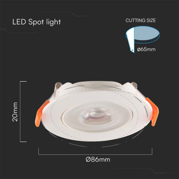 Χωνευτό Φωτιστικό Οροφής LED Samsung SMD 7W 3000K V-TAC – 23182