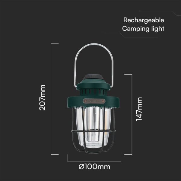 Επαναφορτιζόμενο Φως Κάμπινγ LED 3W CCT Dimmable IP44 Πράσινο V-TAC – 23337VT