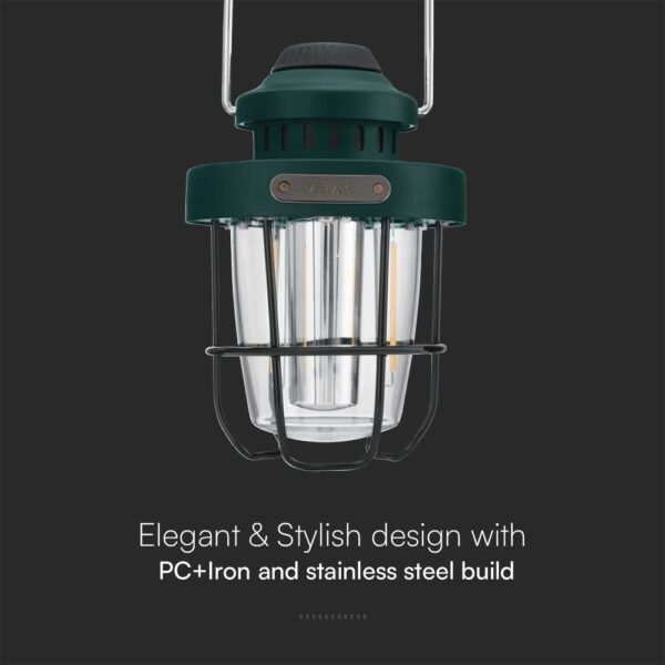 Επαναφορτιζόμενο Φως Κάμπινγ LED 3W CCT Dimmable IP44 Πράσινο V-TAC – 23337VT