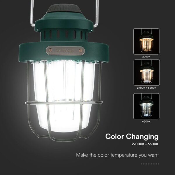 Επαναφορτιζόμενο Φως Κάμπινγ LED 3W CCT Dimmable IP44 Πράσινο V-TAC – 23337VT