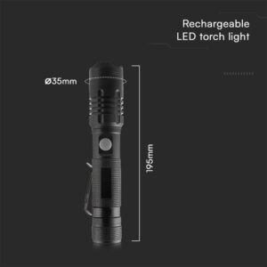 Επαναφορτιζόμενος Φακός LED 10W SMD IP54 Μαύρου Χρώματος V-TAC – 23338VT