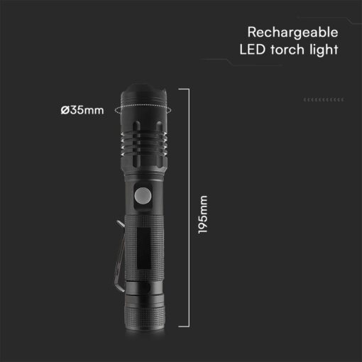 Επαναφορτιζόμενος Φακός LED 10W SMD IP54 Μαύρου Χρώματος V-TAC – 23338VT