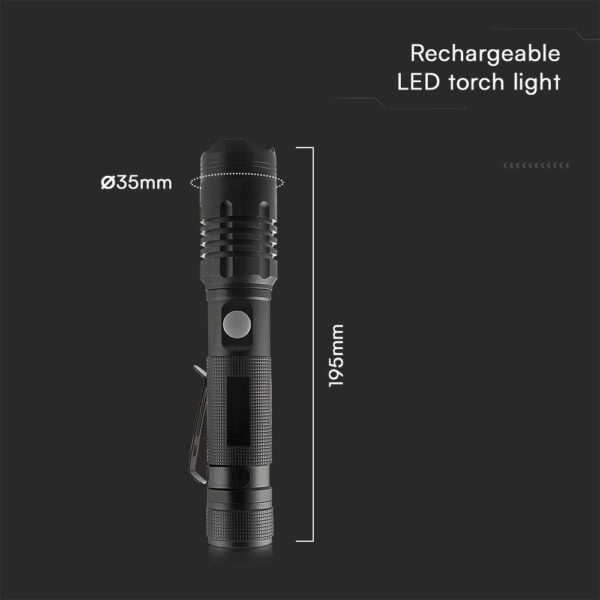 Επαναφορτιζόμενος Φακός LED 10W SMD IP54 Μαύρου Χρώματος V-TAC – 23338VT