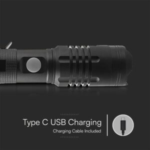 Επαναφορτιζόμενος Φακός LED 10W SMD IP54 Μαύρου Χρώματος V-TAC – 23338VT