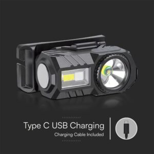 Φακός Κεφαλής Επαναφορτιζόμενος LED 3W RGBW IP44 Μαύρος V-TAC – 23339VT