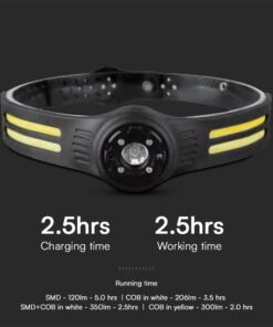 Φακός Κεφαλής με Ζώνη LED 3W+5W Επαναφορτιζόμενος IP43 Μαύρος V-TAC – 23340VT