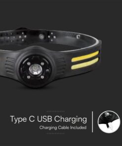 Φακός Κεφαλής με Ζώνη LED 3W+5W Επαναφορτιζόμενος IP43 Μαύρος V-TAC – 23340VT