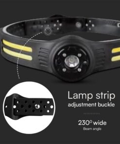 Φακός Κεφαλής με Ζώνη LED 3W+5W Επαναφορτιζόμενος IP43 Μαύρος V-TAC – 23340VT