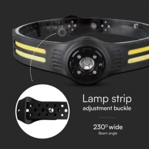Φακός Κεφαλής με Ζώνη LED 3W+5W Επαναφορτιζόμενος IP43 Μαύρος V-TAC – 23340VT