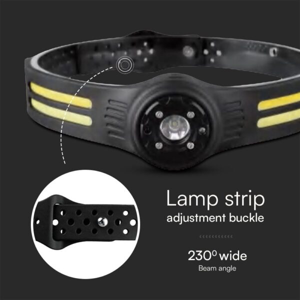 Φακός Κεφαλής με Ζώνη LED 3W+5W Επαναφορτιζόμενος IP43 Μαύρος V-TAC – 23340VT