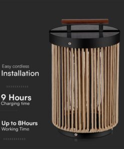 Επιτραπέζιο Φωτιστικό Κήπου LED 2.4W 3000K Ηλιακό IP65 με Ξύλο & Σχοινί V-TAC – 23349VT